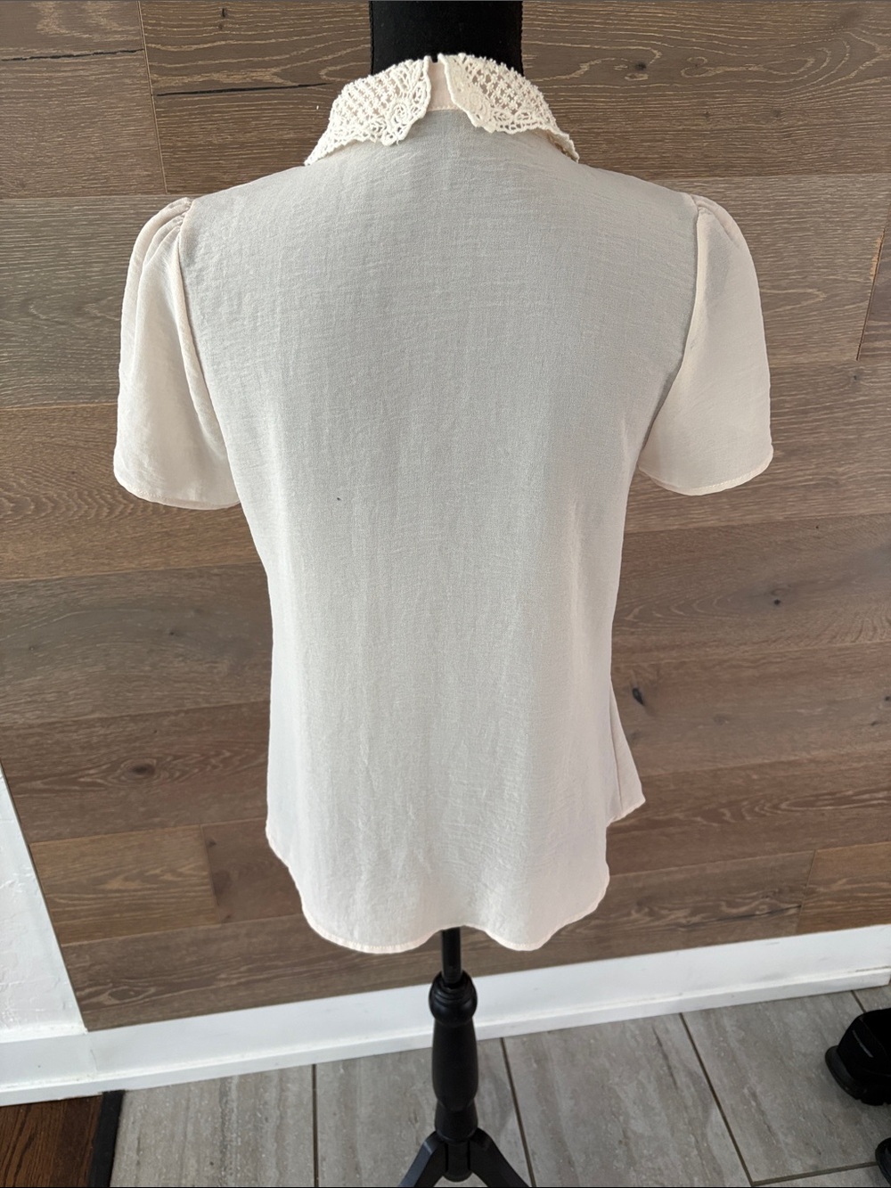 Lace Collar Short Sleeve Blouse — Cream - Picture 4 of 8